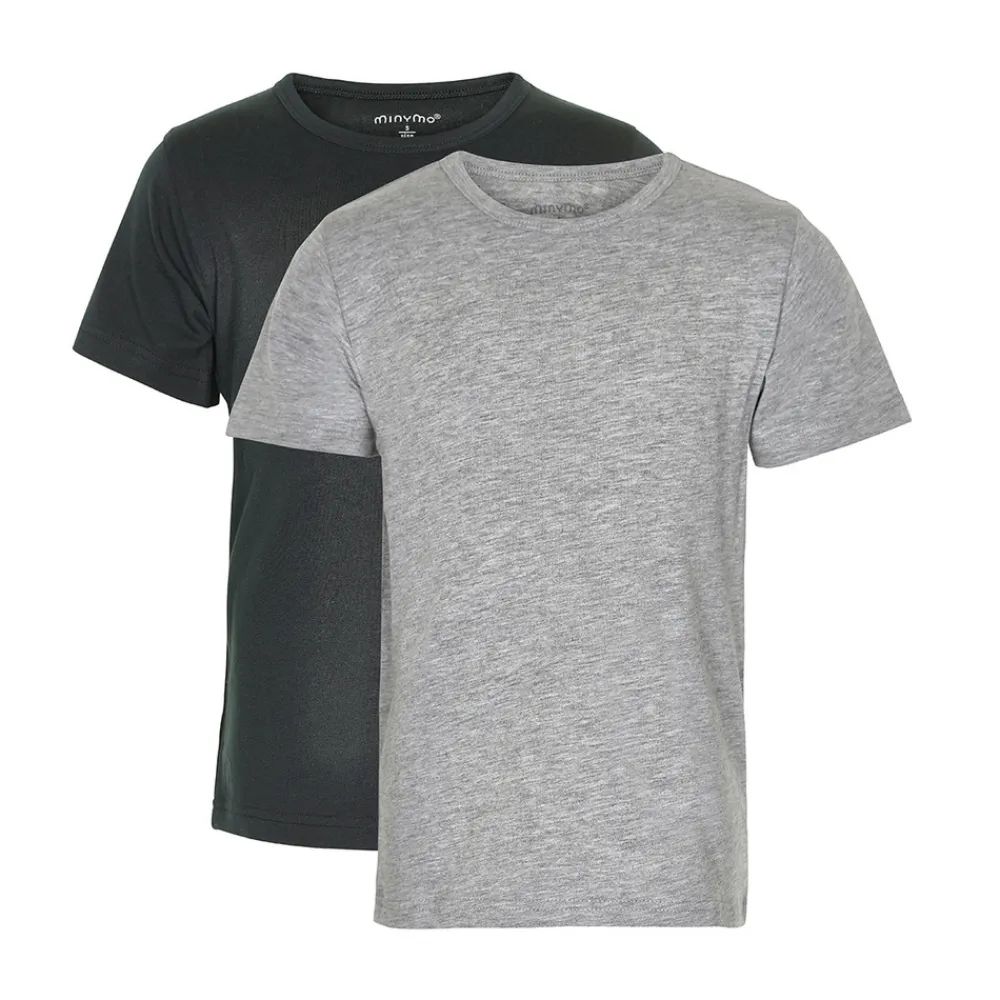 Minymo 2 Pak Basic T-Shirts - 193 Anthracite Black- Multipack|T-Shirts & Toppe