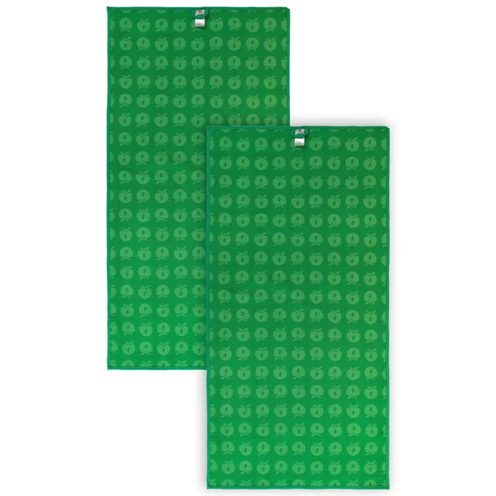 Småfolk 2 pak håndklæde 70x140 med æbler - Apple green-Børn Badekåber & Håndklæder