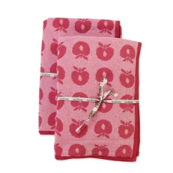 Småfolk 2 pak håndklæde 70x140 med æbler - Sea pink-Børn Badekåber & Håndklæder