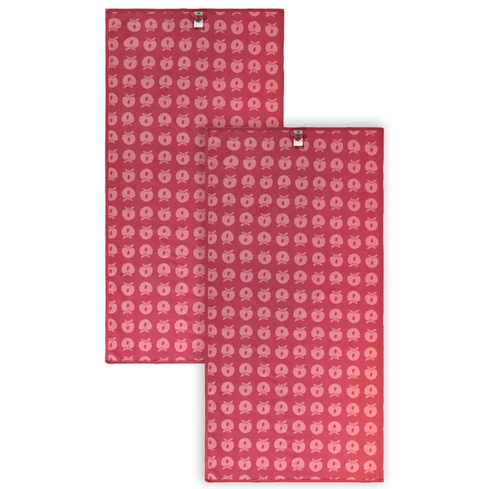 Småfolk 2 pak håndklæde 70x140 med æbler - Sea pink-Børn Badekåber & Håndklæder