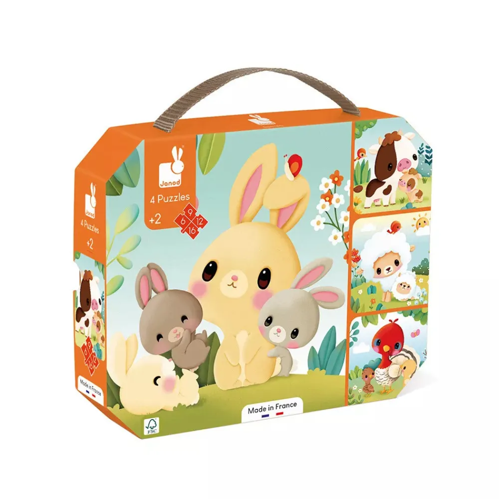 Janod 5 Progressive Farm Animal Puzzles 6-9-12-16 pcs- Puslespil