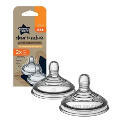 Tommee Tippee 2 stk Anti-kolik flaskesut 6+ mdr (Fast)- Sutteflasker