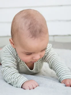 Serendipity Organics Baby Stribet Body - SAGE/ECRU- Bodystocking Langærmet