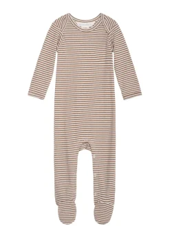 Serendipity Organics Baby Stribet Dragt - Almond/Offwhite- Heldragter M. Fod