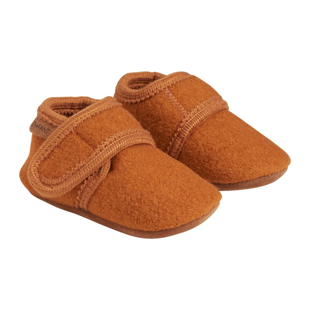 En Fant Baby wool slippers - Leather Brown- Uld Hjemmesko