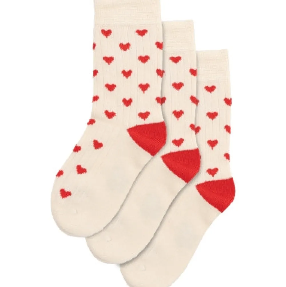MINIPOP Bamboo hjerte strømper 3 pak - BRIGHT RED- Strømper
