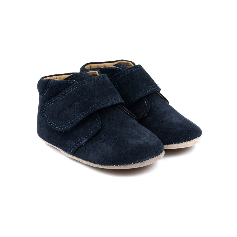 Pompom Begynder velcro season - Navy suede- Hjemmesko