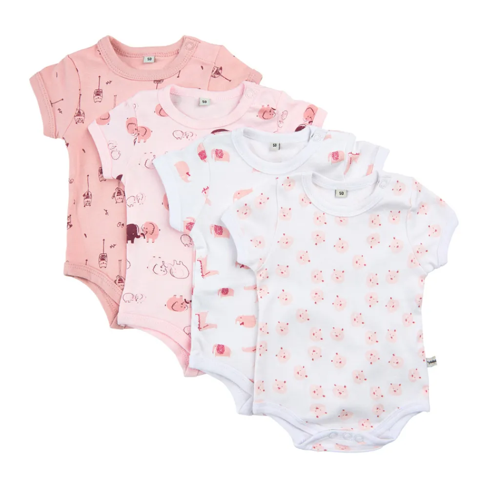 Pippi Body Kortærmet Med Print 4-Pak - 501- Multipack|Bodystocking Kortærmet