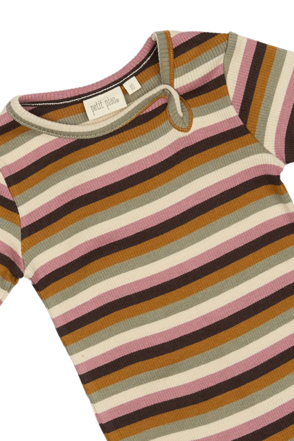 PETIT PIAO Body ls striber - Nostalgic Rose Multi Stripe- Bodystocking Langærmet