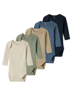 NAME IT Body 5p ls solid rib - CHINA BLUE- Multipack|Bodystocking Langærmet