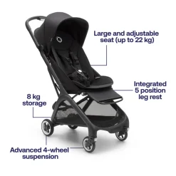 Bugaboo Butterfly complete - midnight black/black- Klapvogne Med Ergonomiske Sæder|Rejseklapvogne