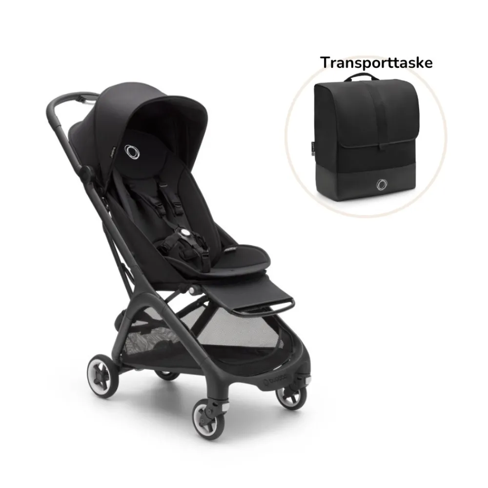 Bugaboo Butterfly inkl. transporttaske - midnight black- Klapvogne Med Ergonomiske Sæder|Rejseklapvogne