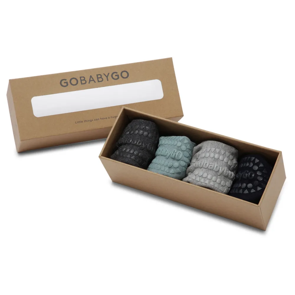GOBABYGO Combo box - Bambus - GR/BL/GR- Skridsikre Strømper