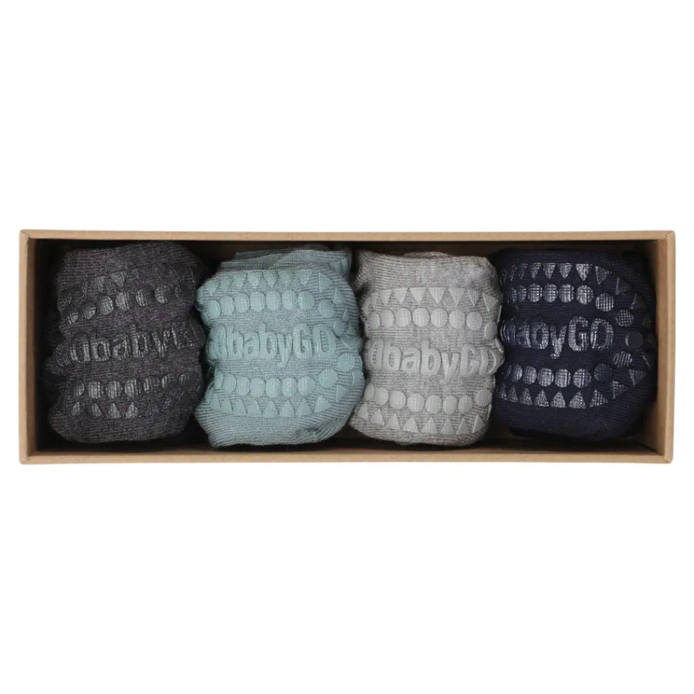GOBABYGO Combo box - Bambus - GR/BL/GR- Skridsikre Strømper