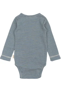 PETIT PIAO Dante Uld Body Langærmet - Ensign Blue/Dark Off White- Uldbodyer|Bodystocking Langærmet