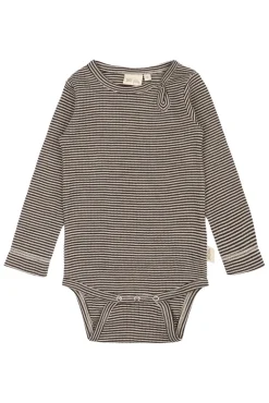 PETIT PIAO Dante Uld Body Langærmet - Coffee Bean/Dark Off White- Uldbodyer|Bodystocking Langærmet