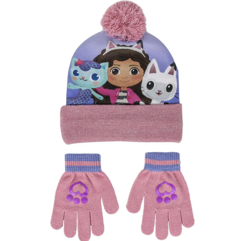 YM-EYEWEAR 2-Delt Hue og vante sæt - Gabby's Dollhouse - LRØD/LILLA- Luffer & Vanter|Elefanthuer & Huer