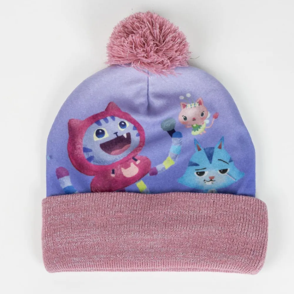 YM-EYEWEAR 2-Delt Hue og vante sæt - Gabby's Dollhouse - LRØD/LILLA- Luffer & Vanter|Elefanthuer & Huer