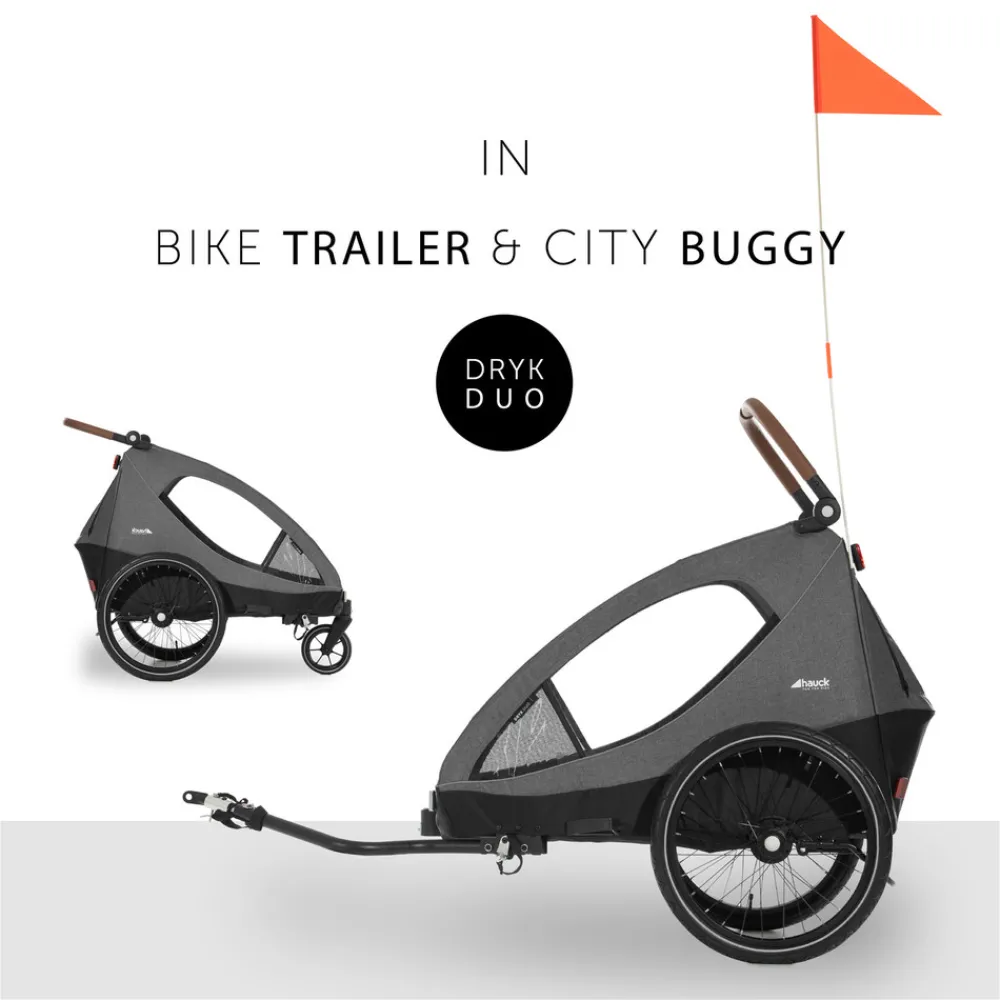 Hauck Dryk duo cykelanhænger - melange grey- Søskende/Tvillingevogne|Cykelvogne