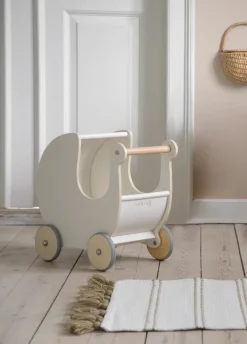 Sebra Dukkevogn i træ, classic white- Dukkevogne & Senge