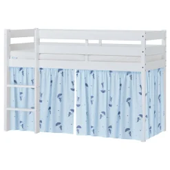 Hoppekids ECO Comfort halvhøj seng hvid, med forhæng blå-Børn Pakkeløsninger|Juniorsenge