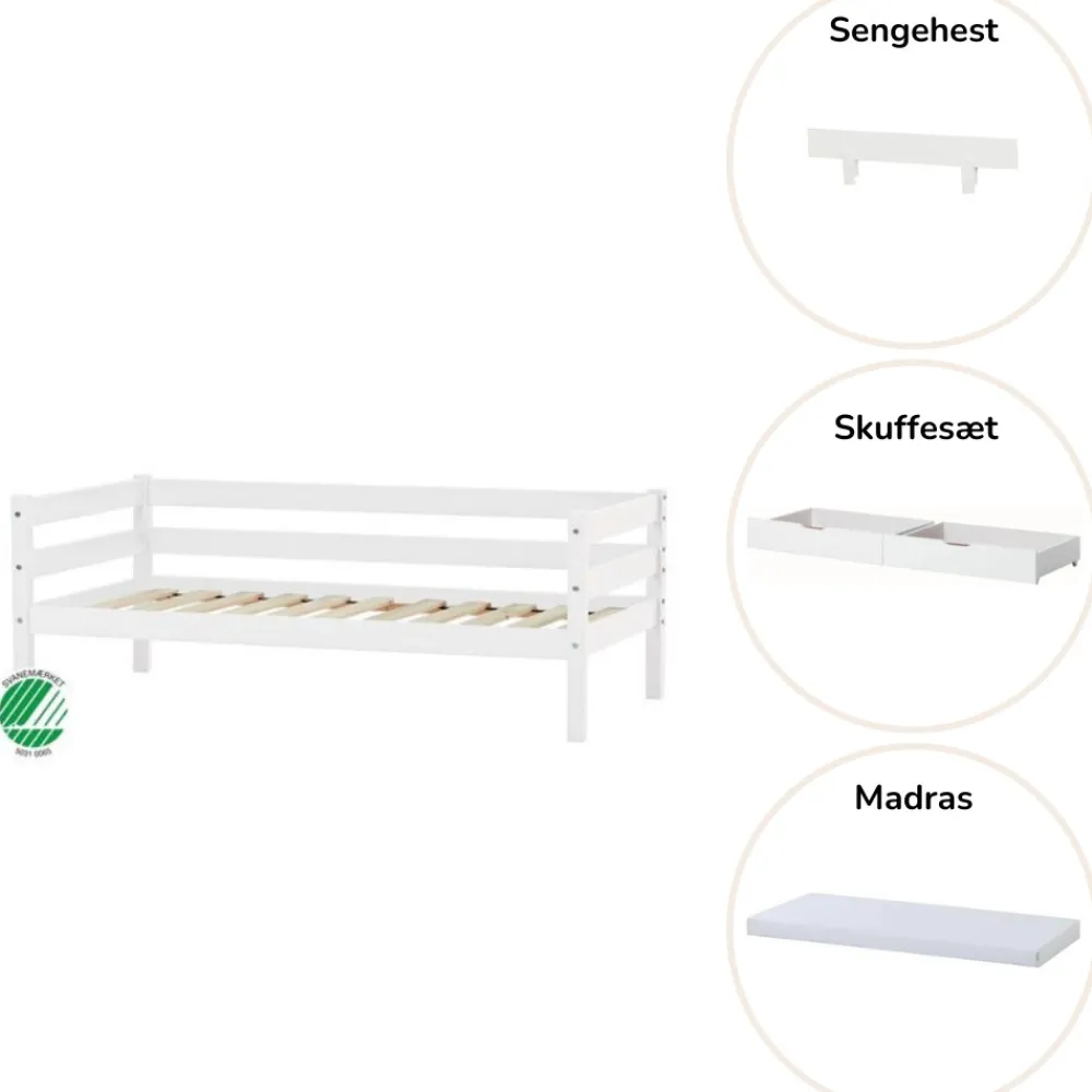 Hoppekids ECO Comfort Juniorseng hvid, med sengehest, skuffesæt og madras-Børn Pakkeløsninger|Juniorsenge