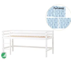 Hoppekids ECO Dream Halvhøj seng (delbar) hvid 70x160, med forhæng blå-Børn Pakkeløsninger|Juniorsenge