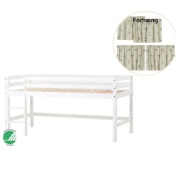 Hoppekids ECO Dream Halvhøj seng (delbar) hvid 90x200, med forhæng grøn-Børn Pakkeløsninger|Juniorsenge