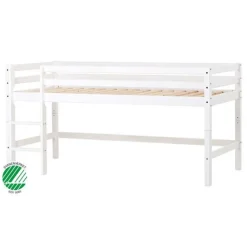 Hoppekids ECO Dream Halvhøj seng (delbar) hvid 90x200, med forhæng rød-Børn Pakkeløsninger|Juniorsenge