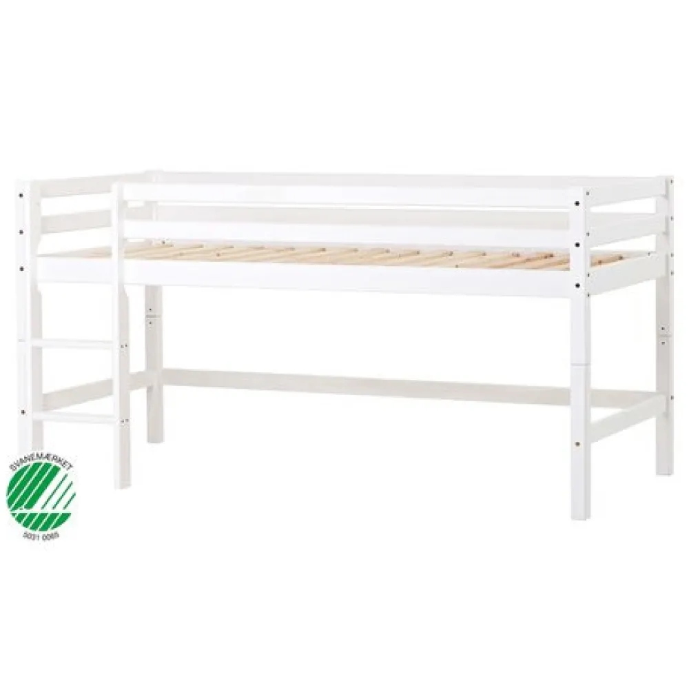 Hoppekids ECO Dream Halvhøj seng (delbar) hvid 90x200, med forhæng rød-Børn Pakkeløsninger|Juniorsenge