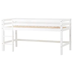 Hoppekids ECO Dream Halvhøj seng (delbar) hvid 90x200, med forhæng blå-Børn Pakkeløsninger|Juniorsenge