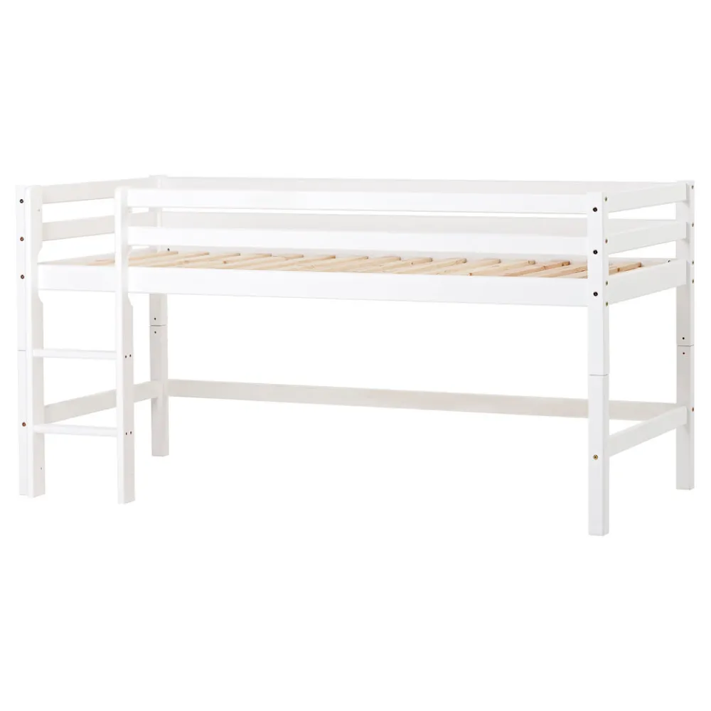 Hoppekids ECO Dream Halvhøj seng (delbar) hvid 90x200, med forhæng blå-Børn Pakkeløsninger|Juniorsenge