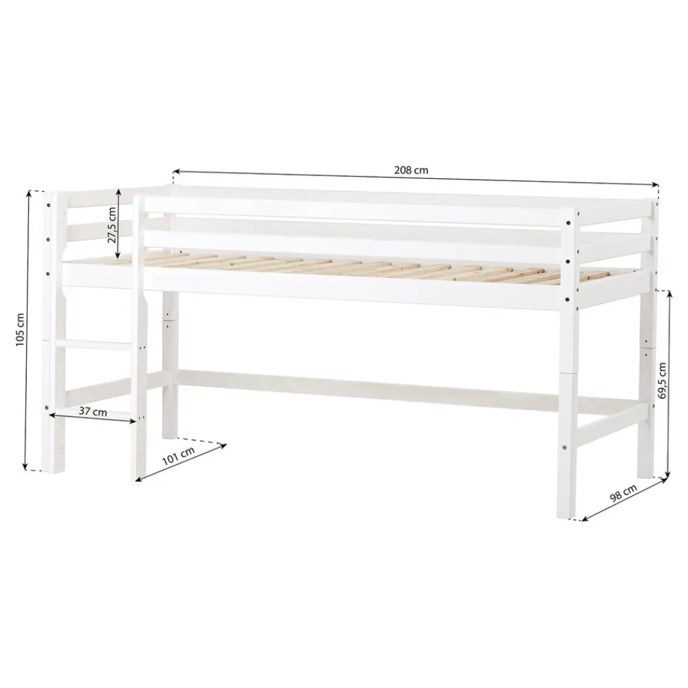 Hoppekids ECO Dream Halvhøj seng (delbar) hvid 90x200, med forhæng blå-Børn Pakkeløsninger|Juniorsenge