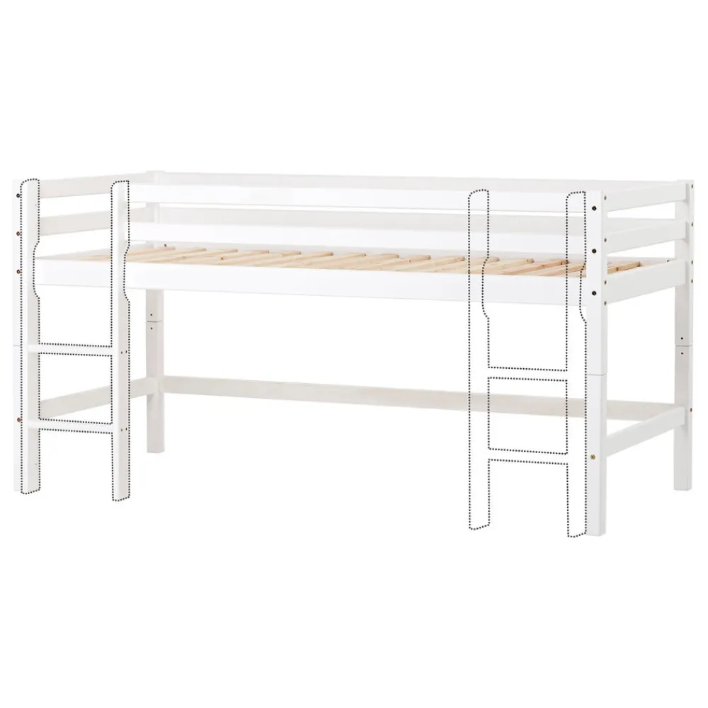 Hoppekids ECO Dream Halvhøj seng (delbar) hvid 90x200, med forhæng blå-Børn Pakkeløsninger|Juniorsenge