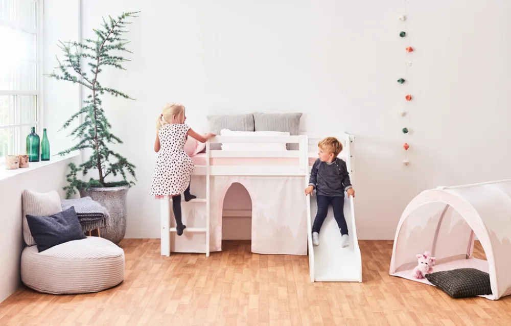 Hoppekids ECO Dream Halvhøj seng 70x160 cm. med Rutsjebane - hvid-Børn Juniorsenge