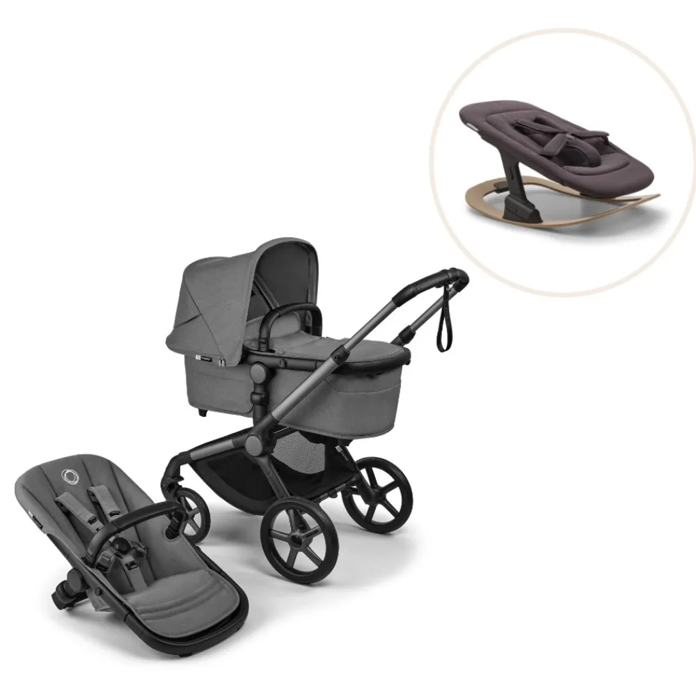 Bugaboo Fox 5 Renew complete inkl. Giraffe bouncer - moon grey/tornado grey- Vognpakker