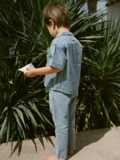 Lil' Atelier Fundo ss løs dnm skjorte - MEDIUMBLUE- T-Shirts & Toppe