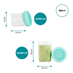 Babymoov Glas madbøtter - 4x 100ml & 4x 220ml- Madopbevaring