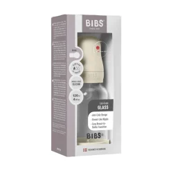 BIBS Glass baby bottle silicone 120 ml ivory- Sutteflasker