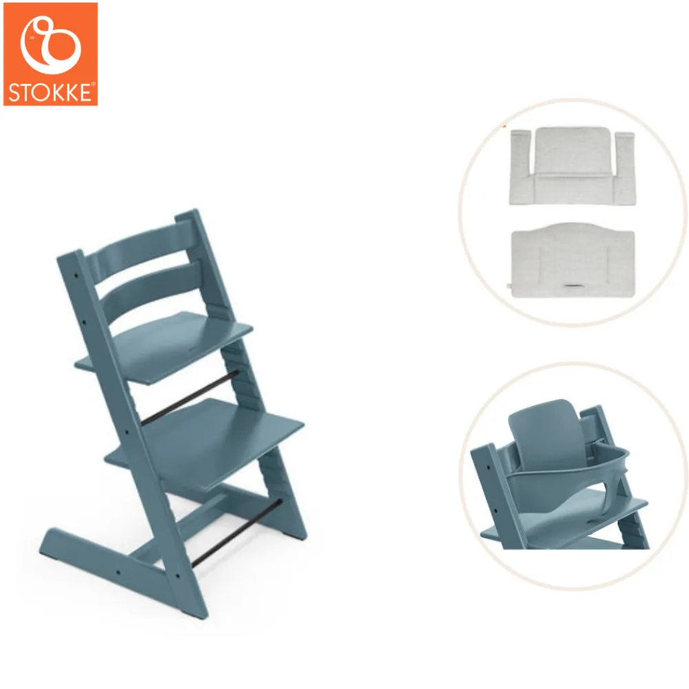 Tripp Trapp® Højstol inkl. babysæt og hynde - fjord blå-Børn Højstole Med Tilbehør