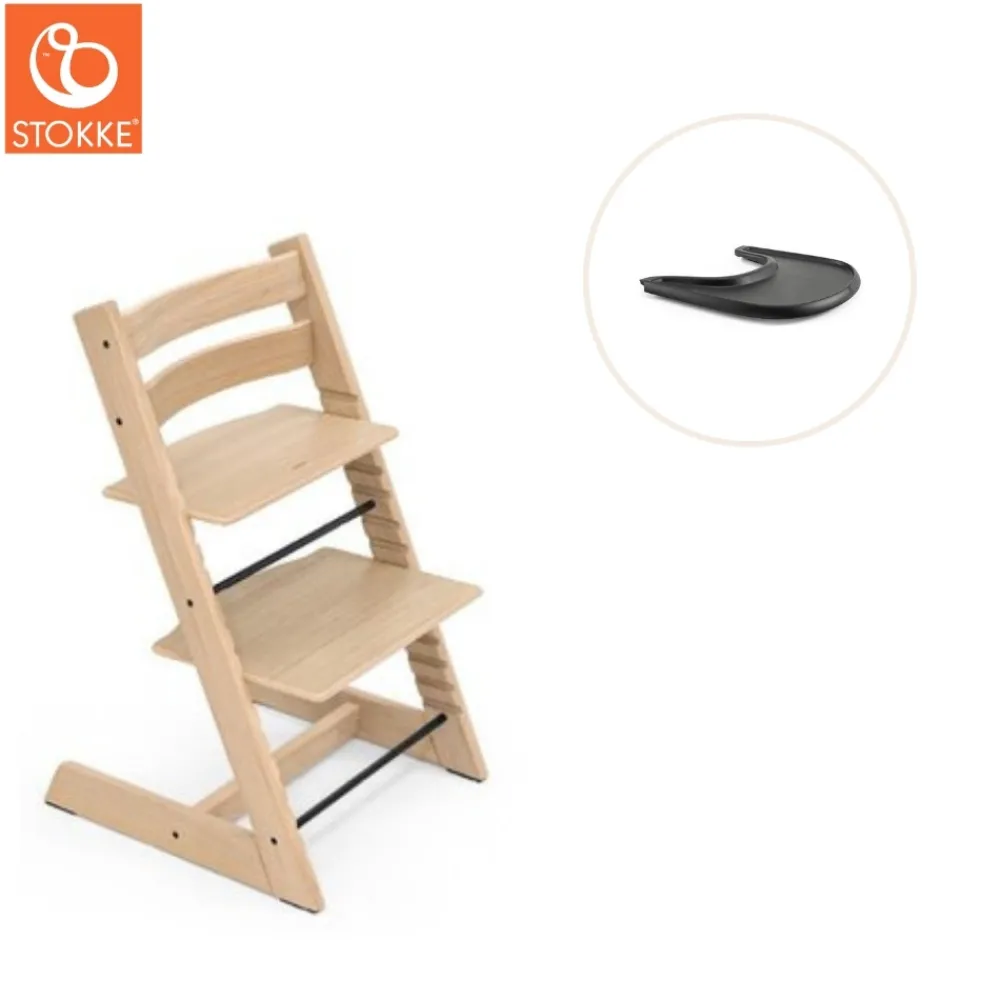 Stokke® / Tripp Trapp® Højstol inkl. tray - eg natur/sort-Børn Højstole Med Tilbehør