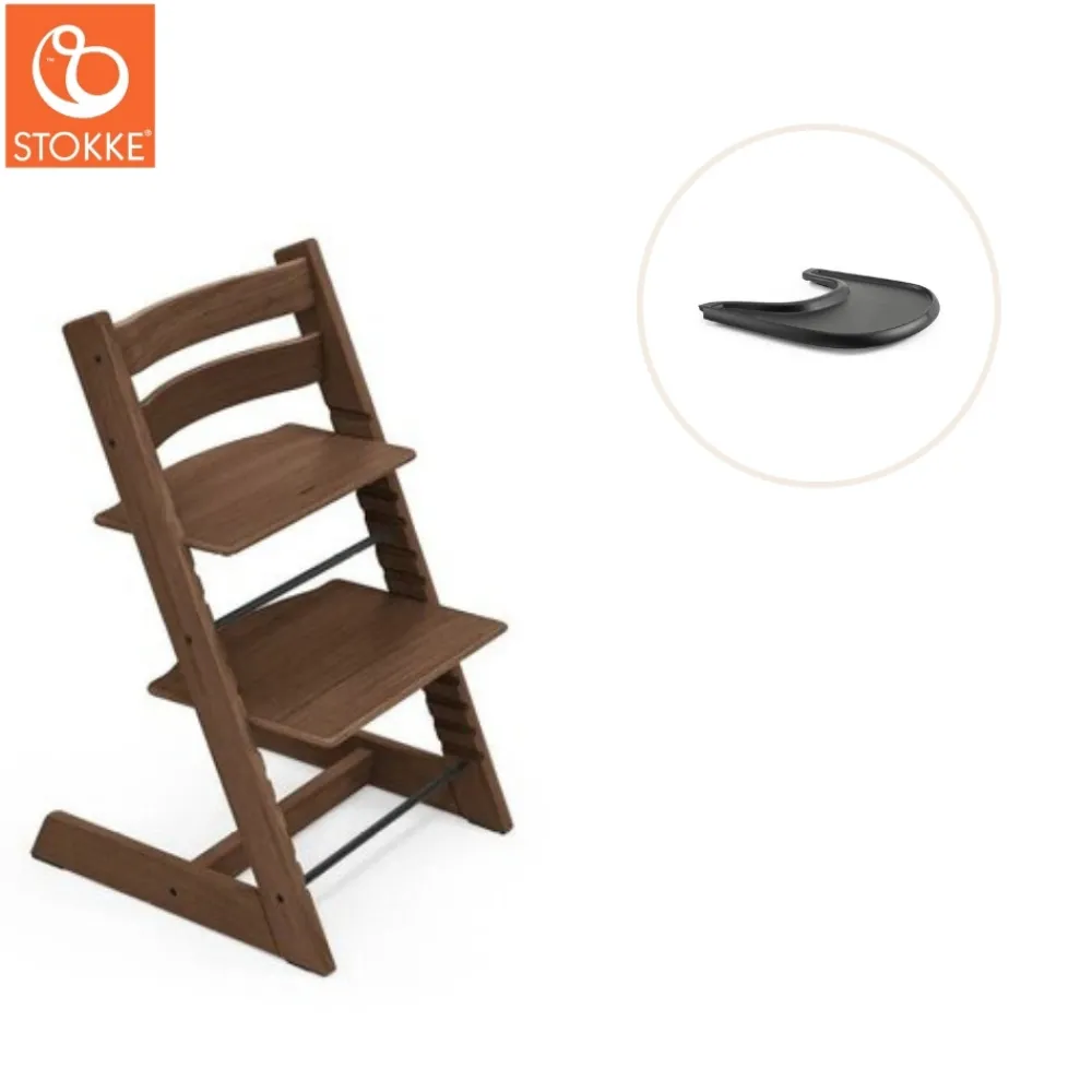 Stokke® / Tripp Trapp® Højstol inkl. tray - eg warm brown/sort-Børn Højstole Med Tilbehør
