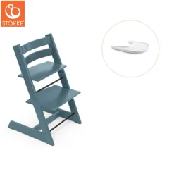 Stokke® / Tripp Trapp® Højstol inkl. tray - fjord blå/hvid-Børn Højstole Med Tilbehør