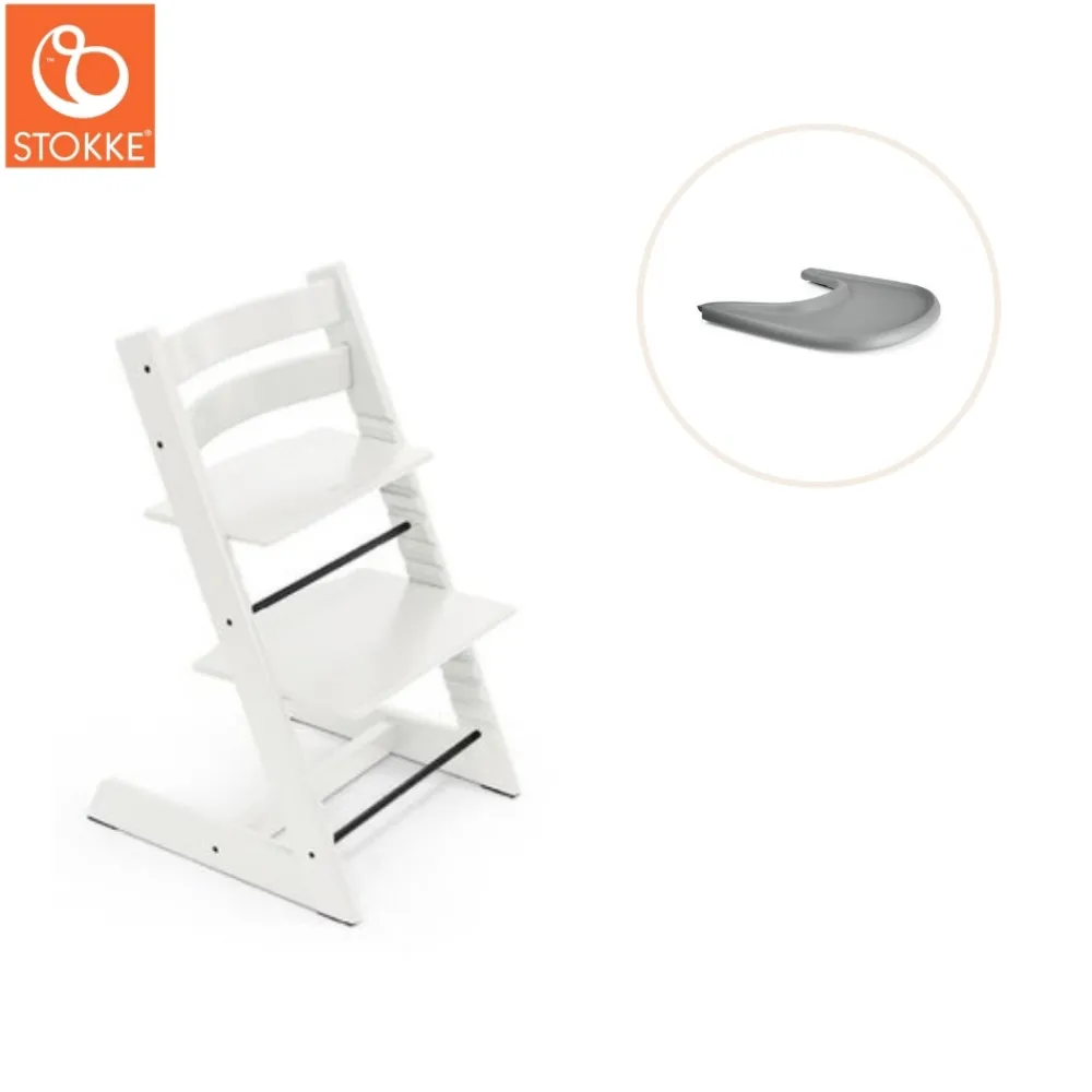 Stokke® / Tripp Trapp® Højstol inkl. tray - hvid/grå-Børn Højstole Med Tilbehør