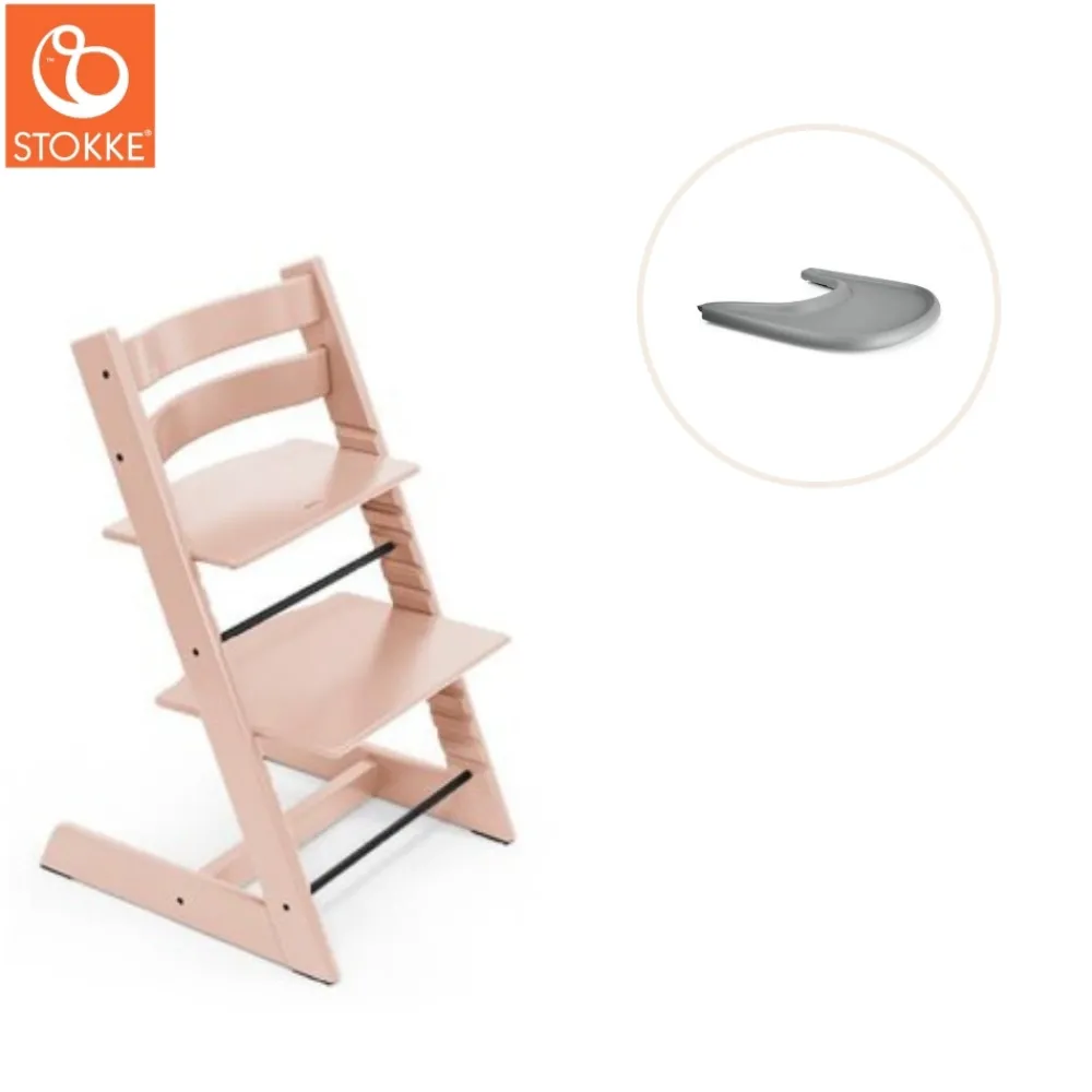 Stokke® / Tripp Trapp® Højstol inkl. tray - serene pink/grå-Børn Højstole Med Tilbehør