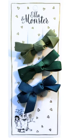 Ella & Monster Hårspænde Sæt – Grønne Sløjfer- Festtøj & Tilbehør