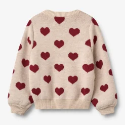 Wheat Jacquard Cardigan Hjerte - Offwhite Melange- Juletøj|Cardigans, Veste & Trøjer