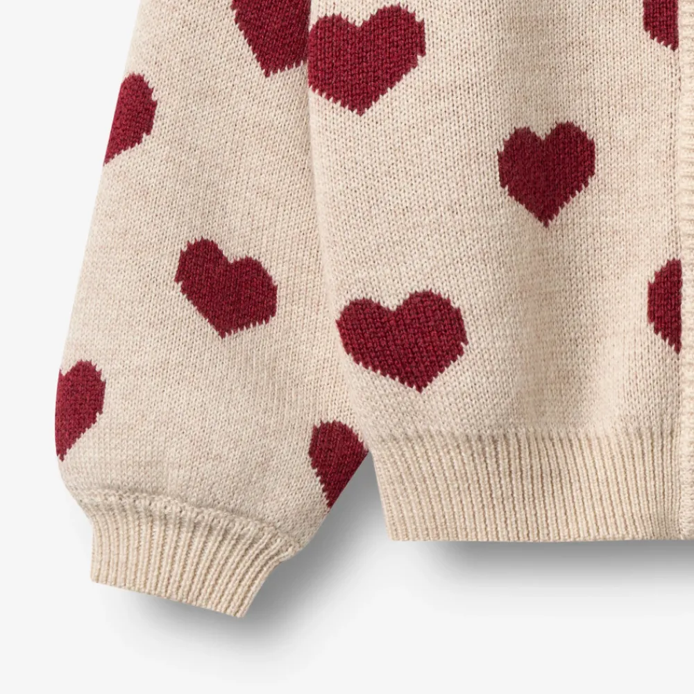 Wheat Jacquard Cardigan Hjerte - Offwhite Melange- Juletøj|Cardigans, Veste & Trøjer