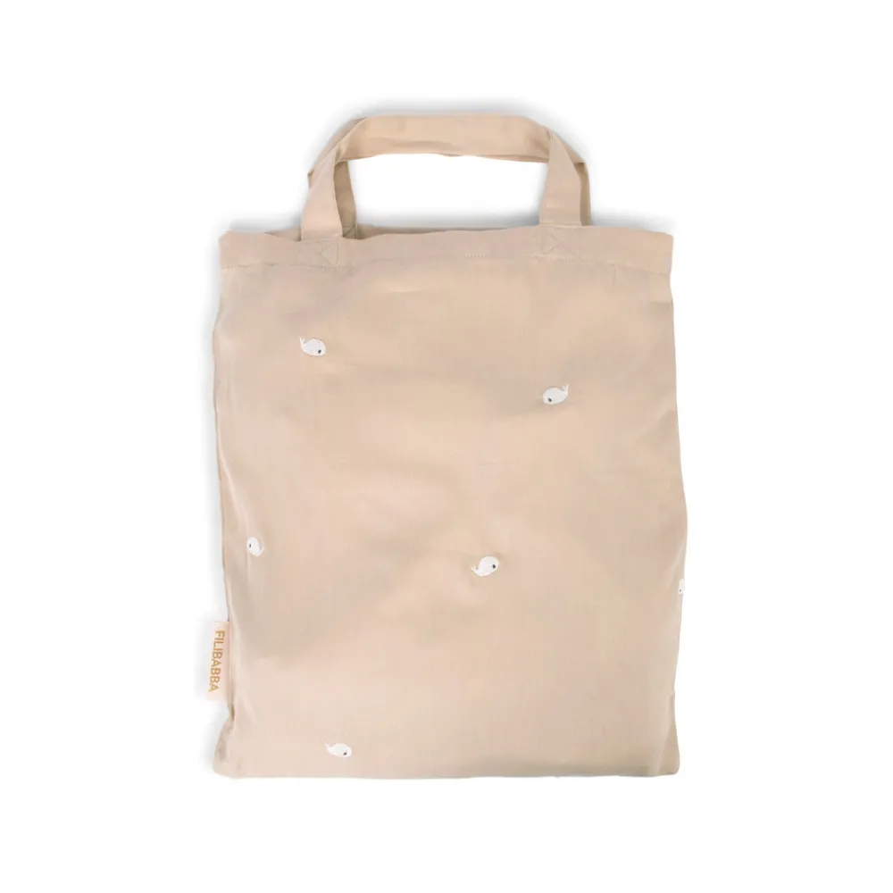 Filibabba Junior sengetøj - Warm grey med broderet Christian hval-Børn Sengetøj