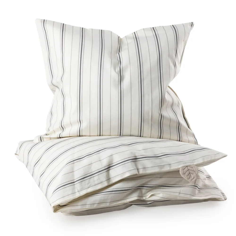 Sebra Junior sengetøj, cream stripe,beige/blå 140x100-Børn Sengetøj